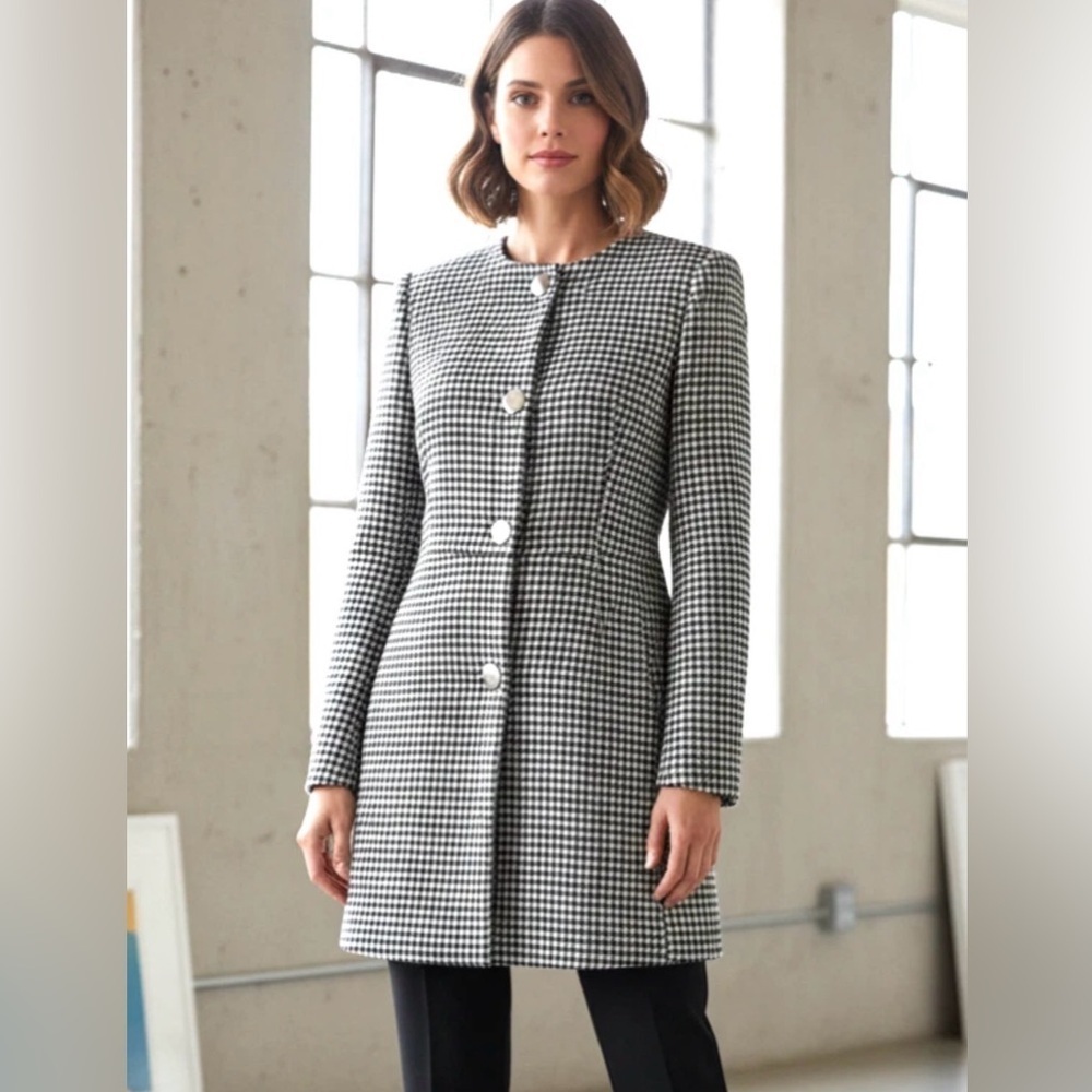 ZARA Sz XS Checkered Gingham Printed Tailored Jacket Snap Buttons Lined NEW